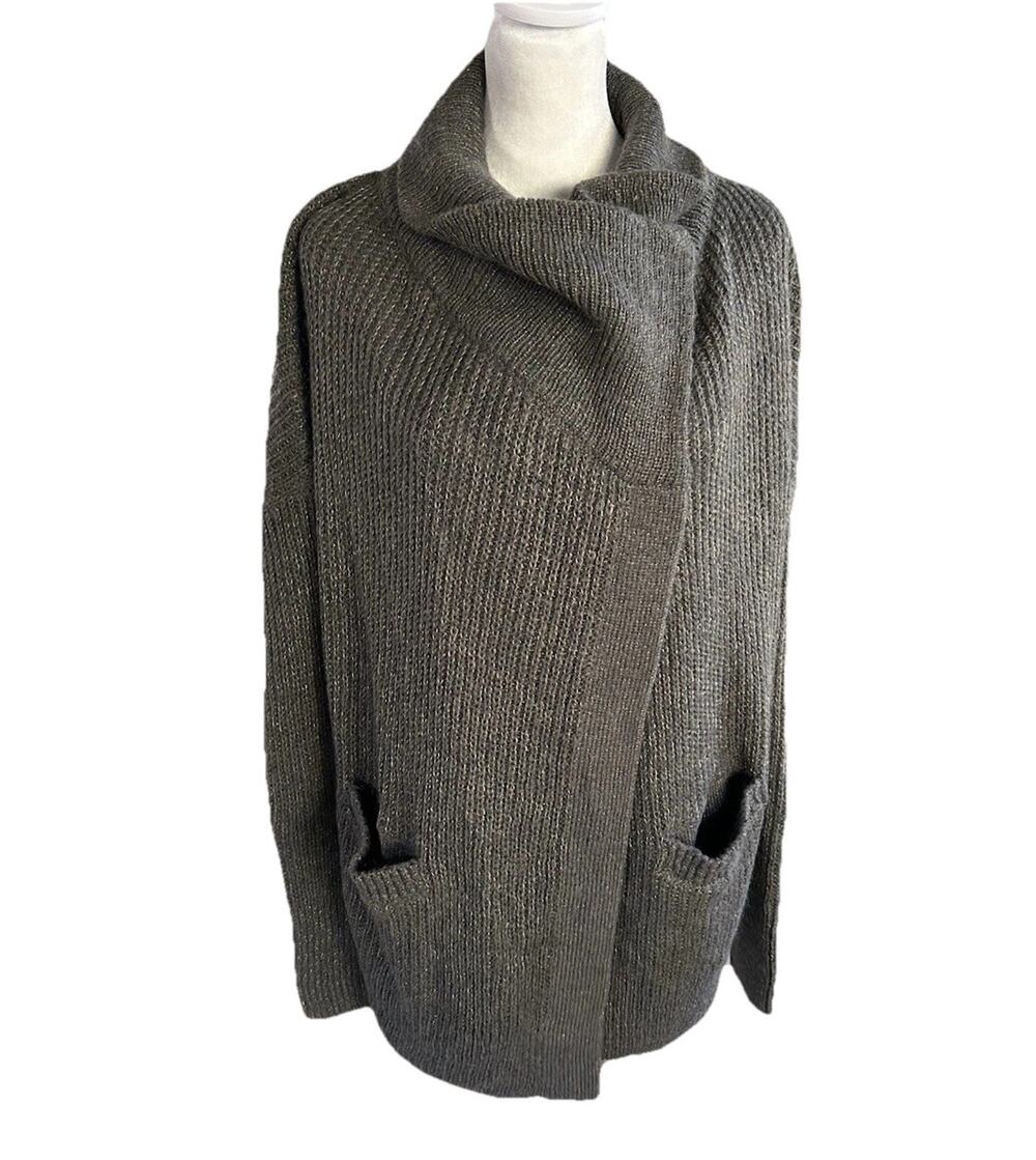 Abercrombie & Fitch Sweater Womens S Gray Gold Asymmetrical Snap Y2K NEW